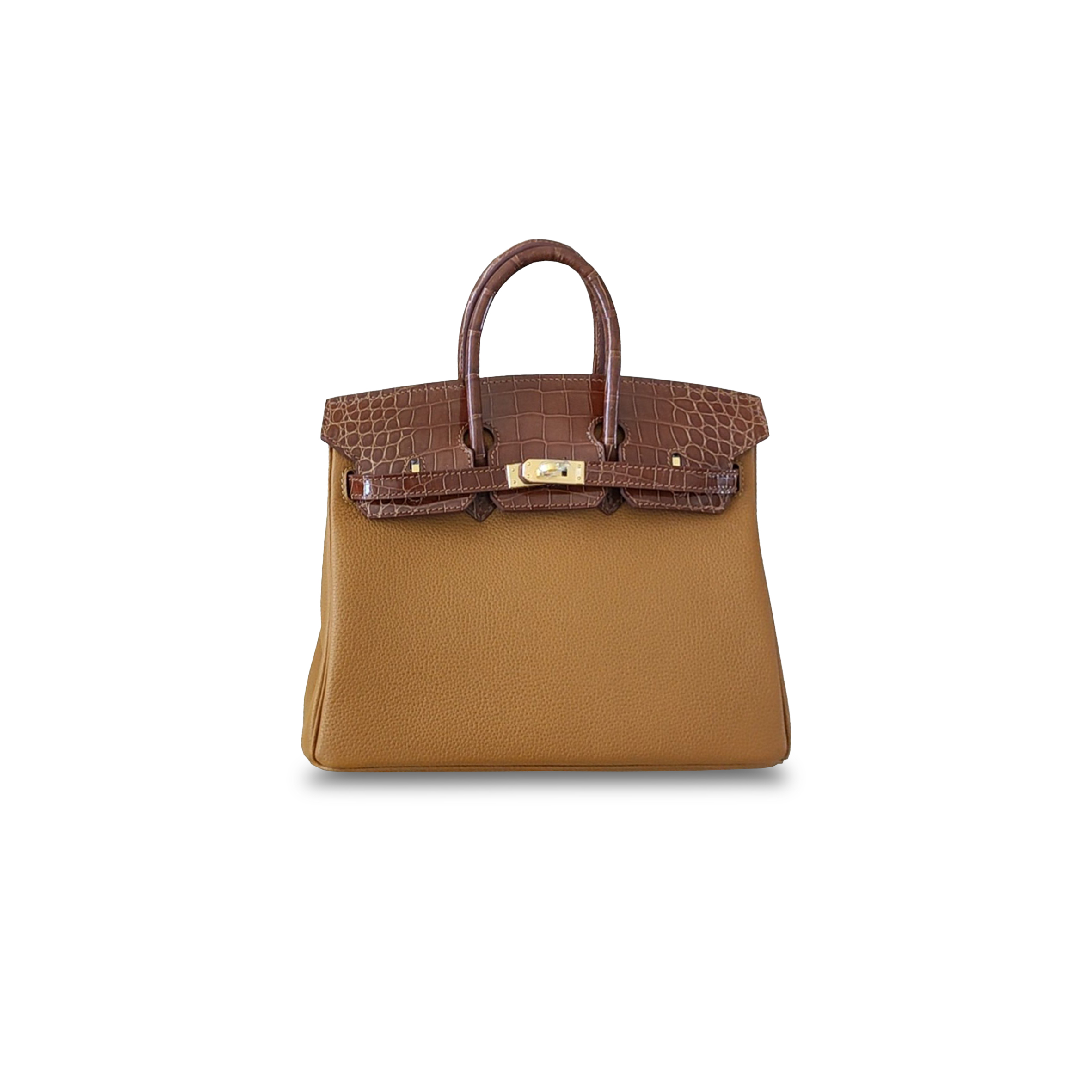 H**mes master birkin 25 crocodile and togo leather tobacco camel gold buckle h076216ck31 (25*20*13cm)